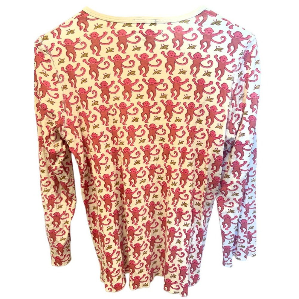 Roller Rabbit Womens Monkey Print Henley Top Size M Noelty Print Pink Cotton - Picture 2 of 7